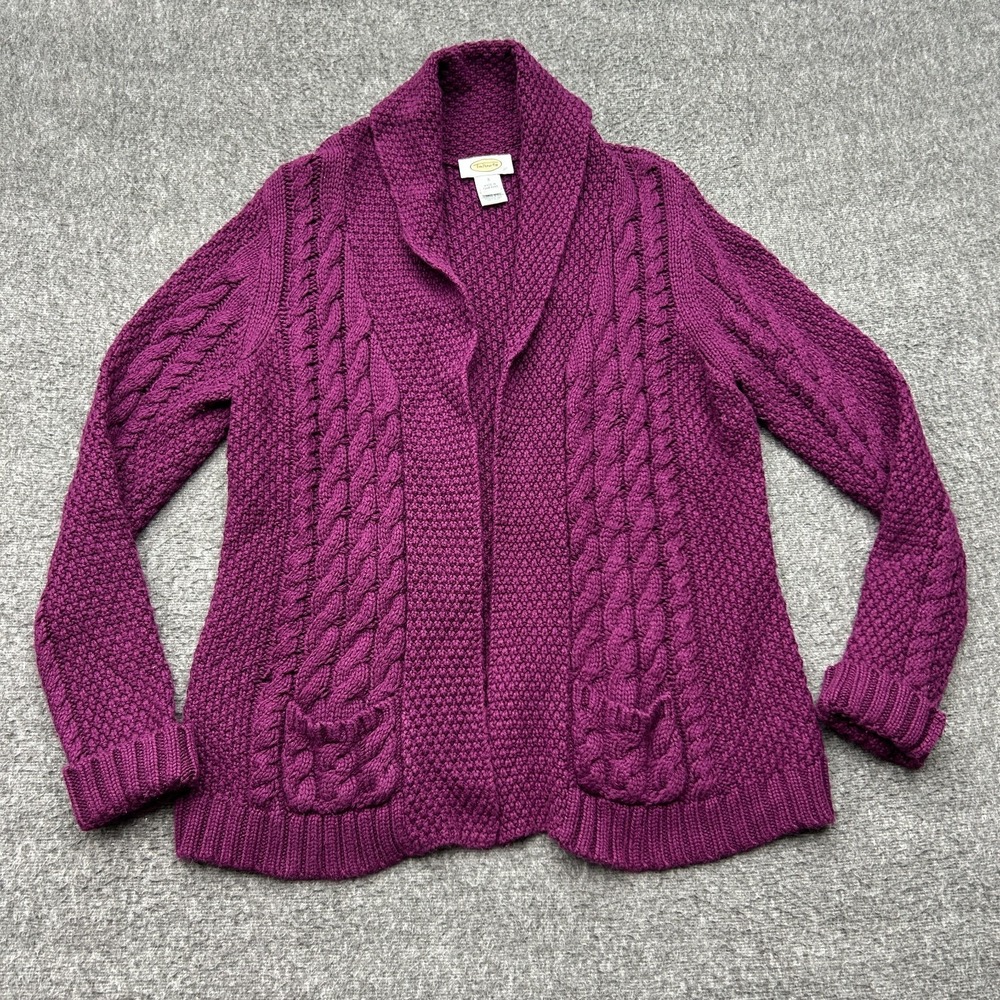 Talbots Cable Knit Chunky Knit Cardigan Purple Small Womens